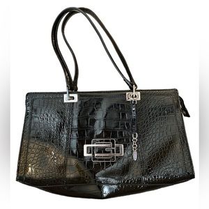 Vintage Y2K Black Guess Faux Croc Handbag Purse with Feet